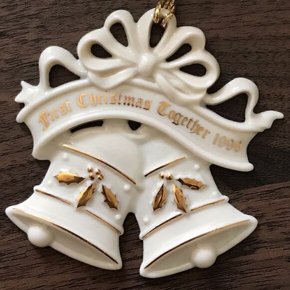 Vintage Lenox Porcelain First Christmas Together 1999 Bells Tree Ornament - Picture 7 of 10